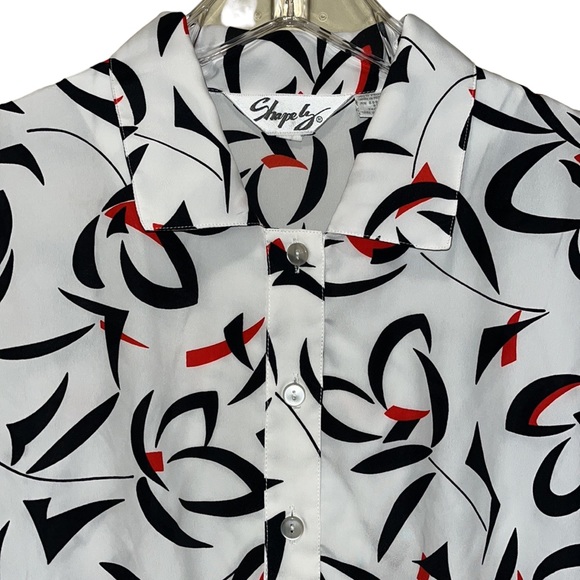 Vintage 80s SHAPELY Print Blouse/Top~Banded Bottom - Picture 2 of 7